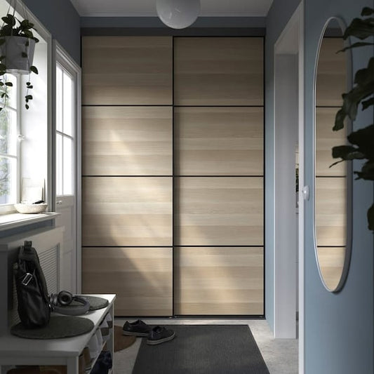 Ikea SKYTTA / BOAXEL - Reach-in wardrobe with sliding door, black double sided/Mehamn white stained oak effect, 152x65x240 cm