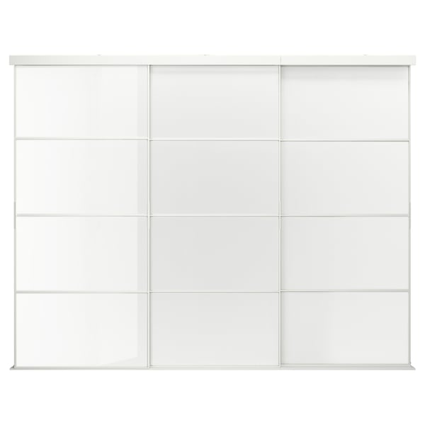 SKYTTA / FÄRVIK sliding door combination, white/white glass, 301x240 cm