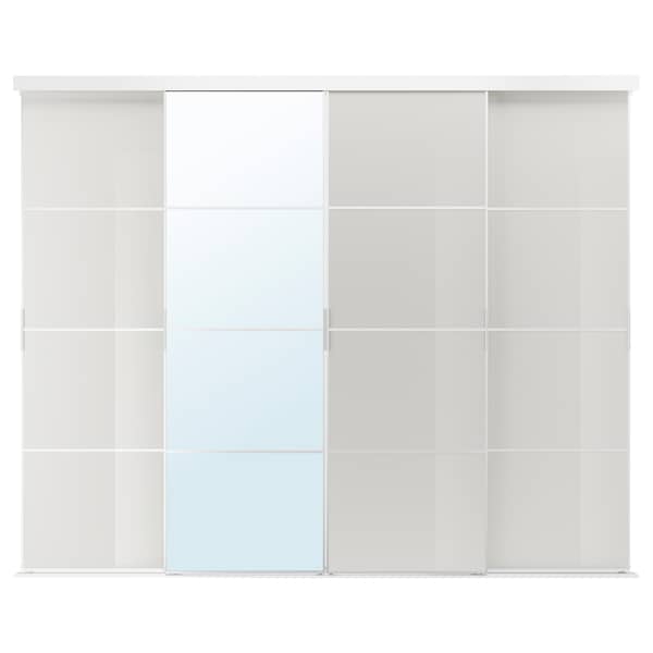 Ikea SKYTTA / HOKKSUND/AULI - Sliding door combination, aluminium/high-gloss light grey mirror glass, 301x240 cm