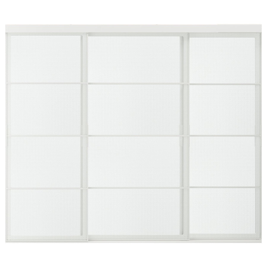 SKYTTA / LUNDBRÄSMA sliding door combination, white/checkered glass, 251x205 cm