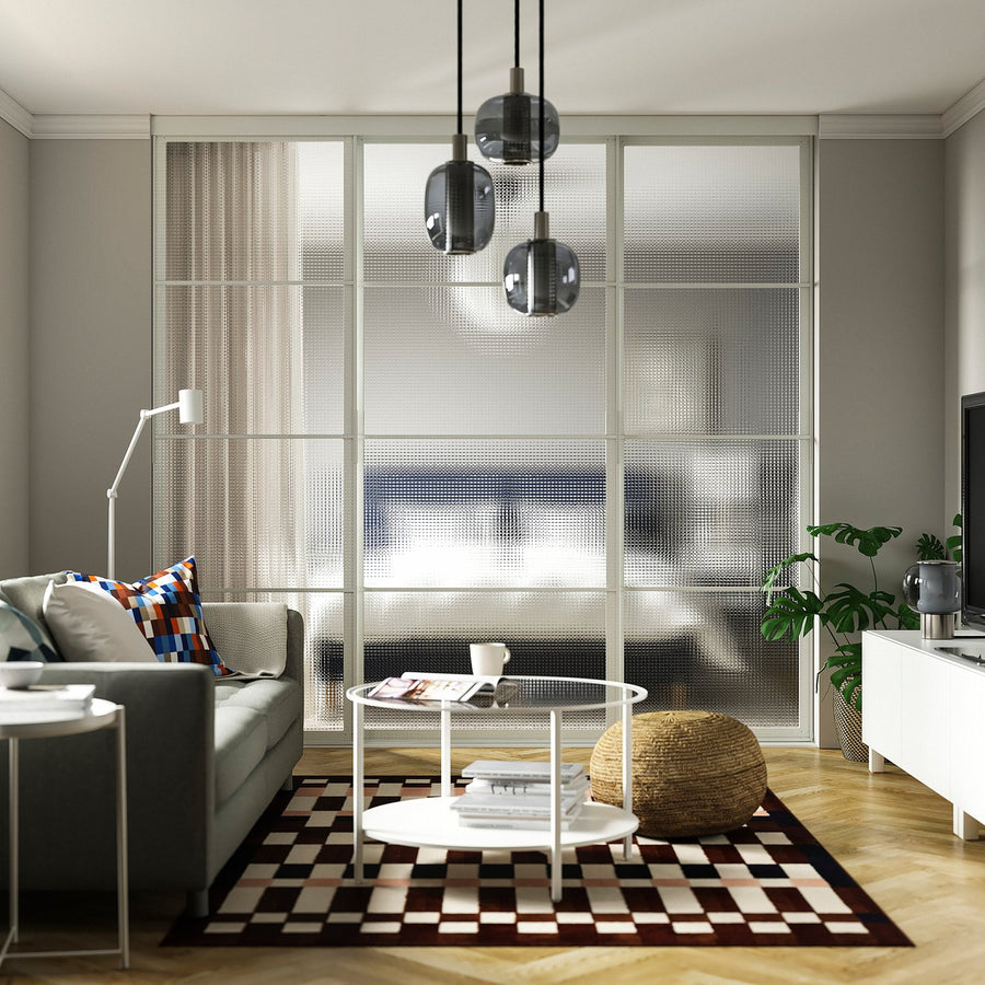 SKYTTA / LUNDBRÄSMA sliding door combination, white/checkered glass, 251x240 cm