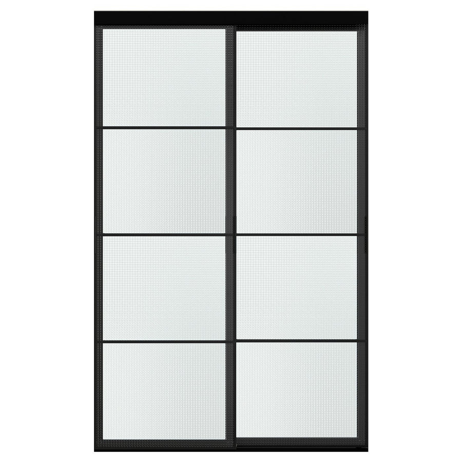 SKYTTA / LUNDBRÄSMA sliding door combination, black/checkered glass, 152x240 cm