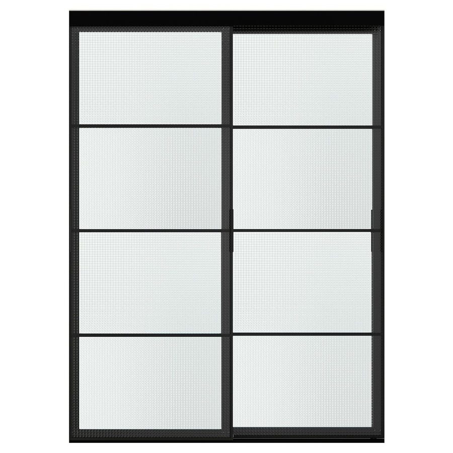 SKYTTA / LUNDBRÄSMA sliding door combination, black/checkered glass, 152x205 cm