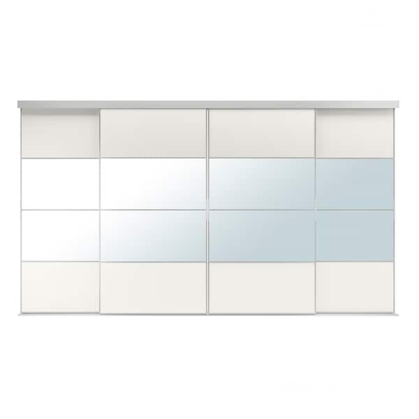 Ikea SKYTTA / MEHAMN/AULI - Sliding door combination, aluminium/white mirror glass, 351x205 cm