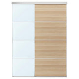 SKYTTA / MEHAMN/AULI sliding door combination, aluminium double sided/white stained oak effect mirror glass, 177x240 cm