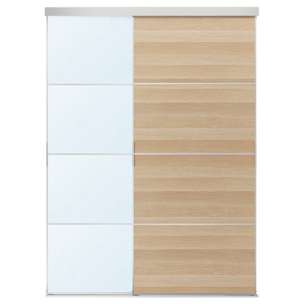 Ikea SKYTTA / MEHAMN/AULI - Sliding door combination, aluminium double sided/white stained oak effect mirror glass, 177x240 cm