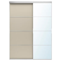 SKYTTA / MEHAMN/AULI sliding door combination, aluminium double sided/grey-beige mirror glass, 177x240 cm