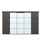 SKYTTA / MEHAMN/AULI sliding door combination, black/dark grey mirror glass, 376x240 cm
