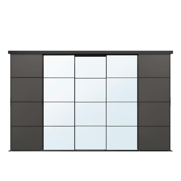 Ikea SKYTTA / MEHAMN/AULI - Sliding door combination, black/dark grey mirror glass, 376x240 cm