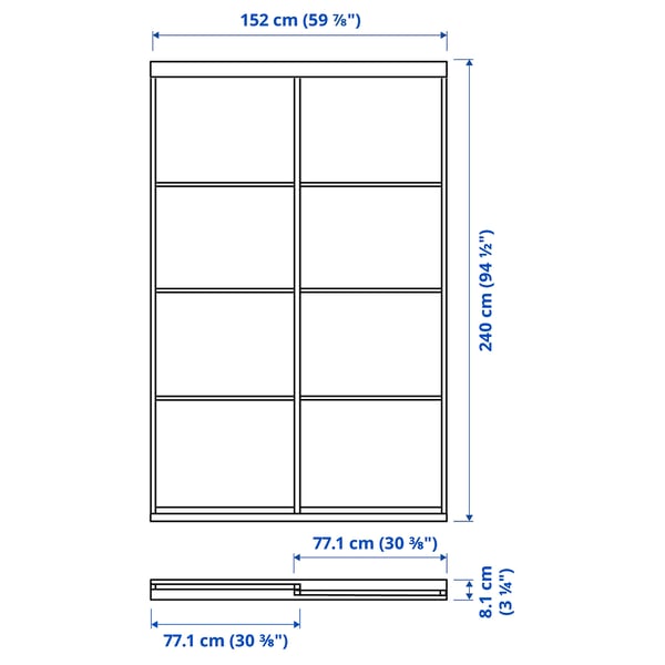 SKYTTA / MEHAMN sliding door combination, white/double sided white stained oak effect, 152x240 cm