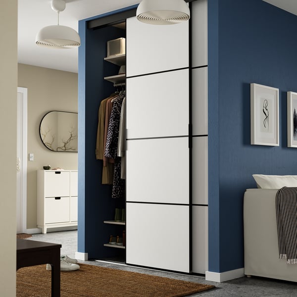 SKYTTA / MEHAMN sliding door combination, black/double sided white, 152x240 cm