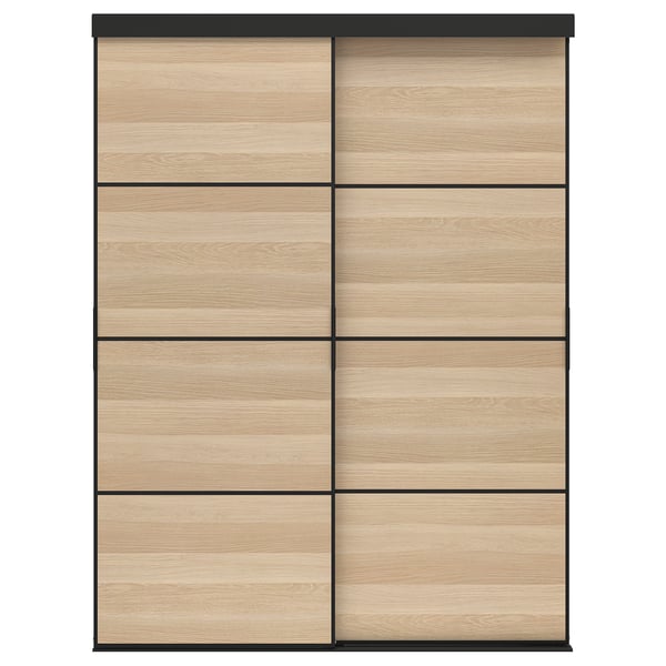 SKYTTA / MEHAMN sliding door combination, black/double sided white stained oak effect, 152x205 cm