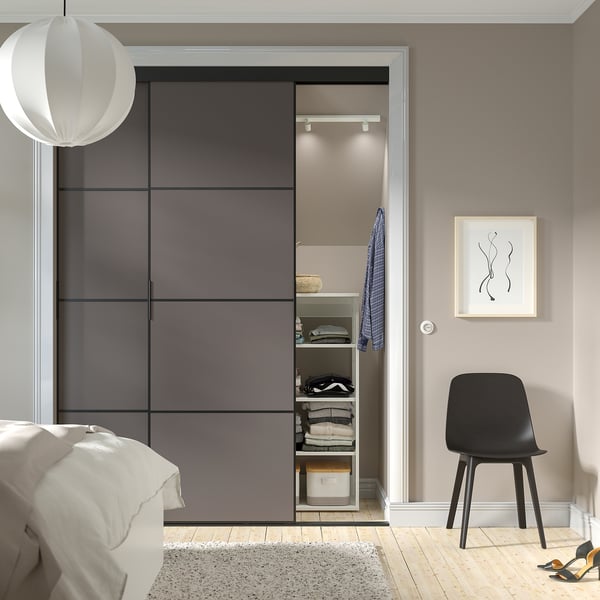 SKYTTA / MEHAMN sliding door combination, black/double sided dark grey, 177x240 cm