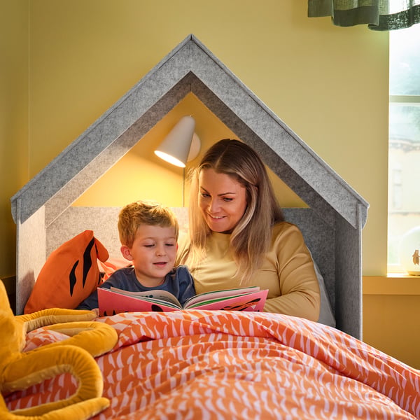 SLÄKT bed accessory, house shaped/grey, 95x107x35 cm
