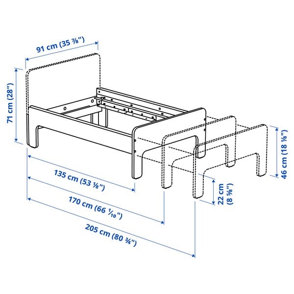 Ikea SLÄKT - Extendable bed, white, 80x200 cm