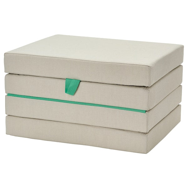 SLÄKT pouffe/mattress, foldable, Vissle beige/green, 193x62 cm