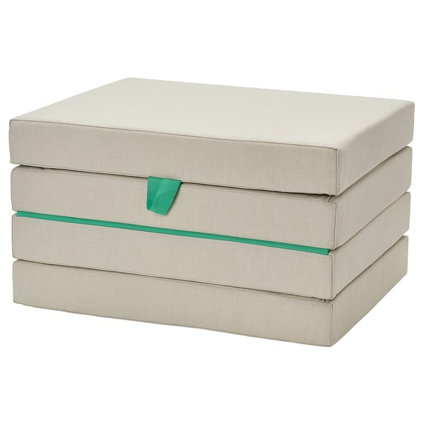 SLÄKT pouffe/mattress, foldable, Vissle beige/green, 193x62 cm