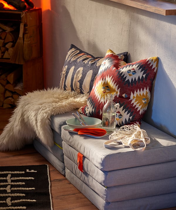 SLÄKT pouffe/mattress, foldable