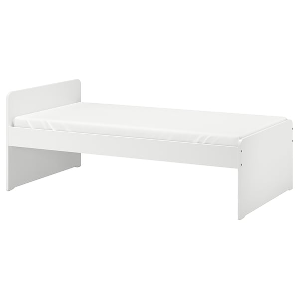 SLÄKT bed frame with slatted bed base, white, 90x200 cm
