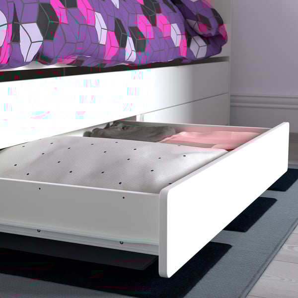 SLÄKT bed frame with underbed and storage, white, 90x200 cm