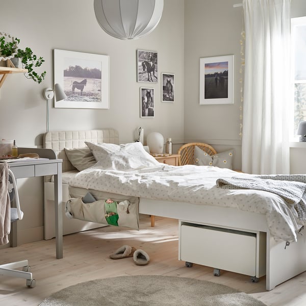 SLÄKT headboard with cover, Vissle beige, 90x95 cm