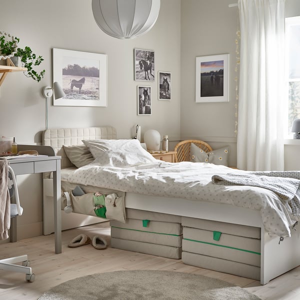 SLÄKT headboard with cover, Vissle beige, 90x95 cm
