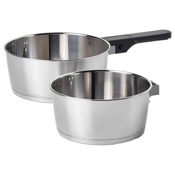 SLÄTROCKA cookware kit with detachable handle, saucepan stainless steel
