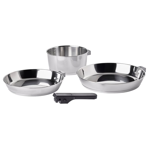 SLÄTROCKA cookware kit with detachable handle, stainless steel