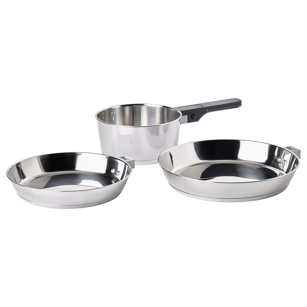 SLÄTROCKA cookware kit with detachable handle, stainless steel