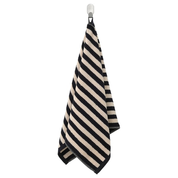 SLÅNHÖSTMAL hand towel, black/light beige striped, 50x100 cm