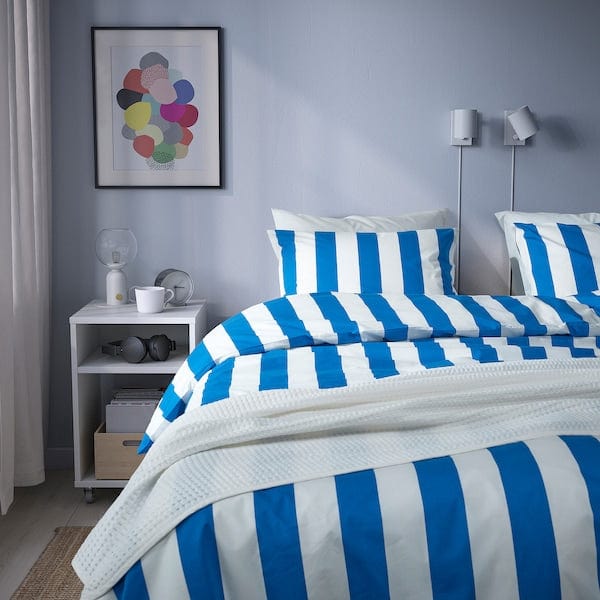 Ikea SLÅNHÖSTMAL - Duvet cover and 2 pillowcases, blue/white/striped, 240x220/50x80 cm