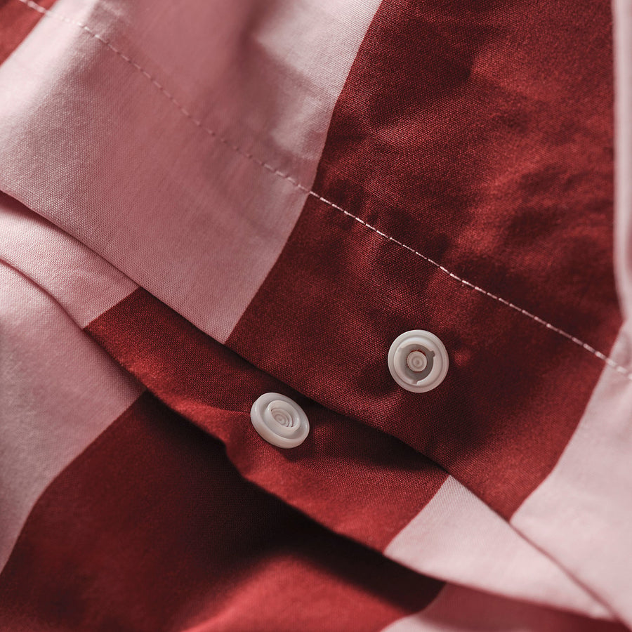 SLÅNHÖSTMAL duvet cover and 2 pillowcases, light pink dark red/stripe, 240x220/50x80 cm