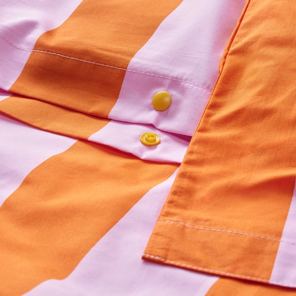 SLÅNHÖSTMAL duvet cover and pillowcase, orange/pink/striped, 150x200/50x80 cm