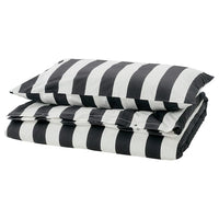 SLÅNHÖSTMAL duvet cover and pillowcase, black/white/striped, 150x200/50x80 cm