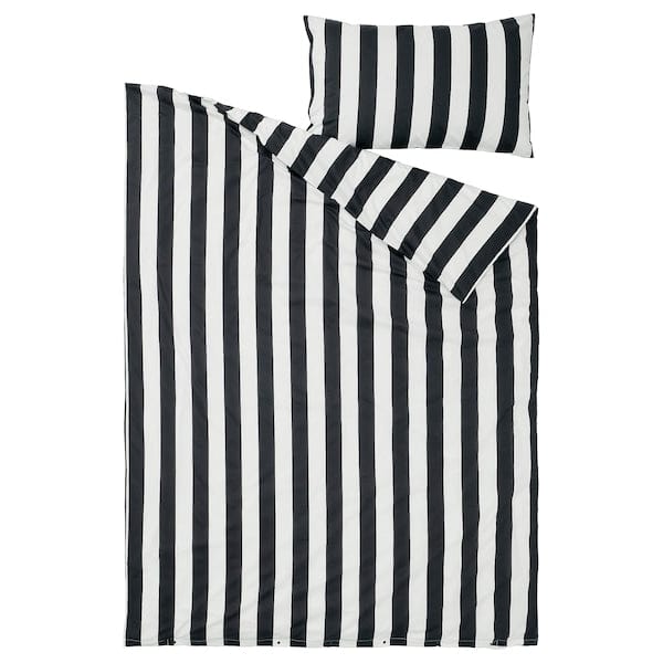 Ikea SLÅNHÖSTMAL - Duvet cover and pillowcase, black/white/striped, 150x200/50x80 cm