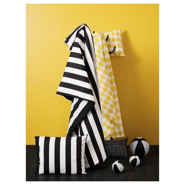 SLÅNHÖSTMAL duvet cover and pillowcase, black/white/striped, 150x200/50x80 cm