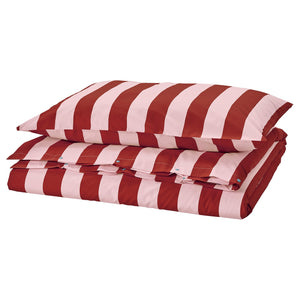 SLÅNHÖSTMAL duvet cover and pillowcase, light pink dark red/stripe, 150x200/50x80 cm
