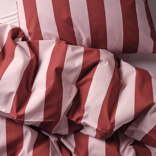 SLÅNHÖSTMAL duvet cover and pillowcase, light pink dark red/stripe, 150x200/50x80 cm