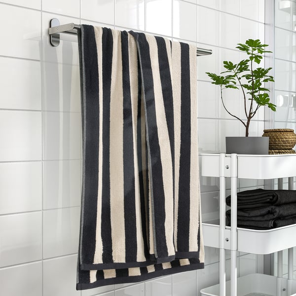 SLÅNHÖSTMAL bath sheet, black/light beige striped, 100x150 cm