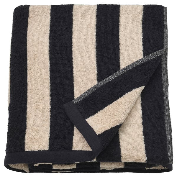 SLÅNHÖSTMAL bath sheet, black/light beige striped, 100x150 cm