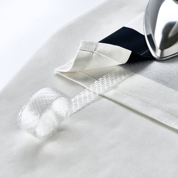 SLÅNHÖSTMAL curtains, 1 pair, white/black stripe/with eyelets, 145x300 cm