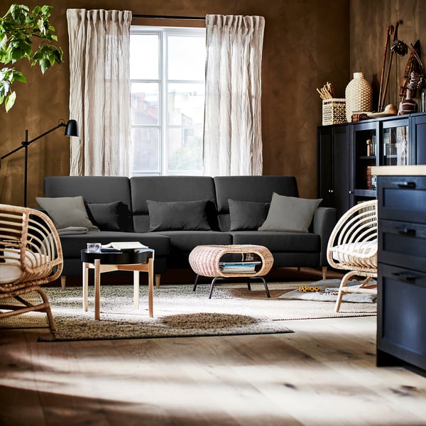 SLATORP 3-seat sofa, with chaise longue, right dark grey