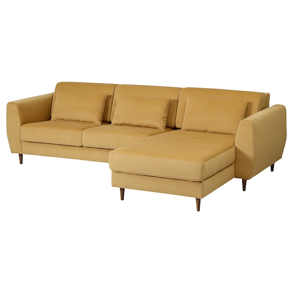SLATORP 3-seat sofa with chaise longue, Hakebo yellow-brown, 256x75x95 cm