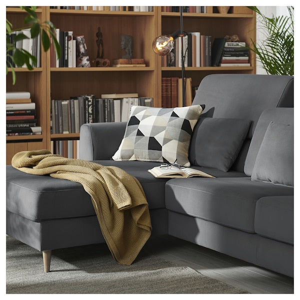 SLATORP 3-seat sofa with chaise longue, Hakebo dark grey, 256x75x95 cm