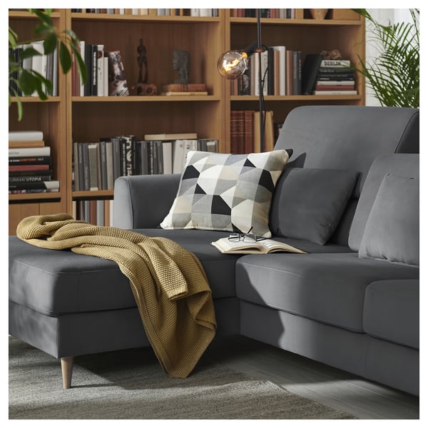 SLATORP 3-seat sofa with chaise longue, Hakebo dark grey, 256x75x95 cm