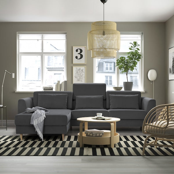 SLATORP 3-seat sofa with chaise longue, Hakebo dark grey, 256x75x95 cm