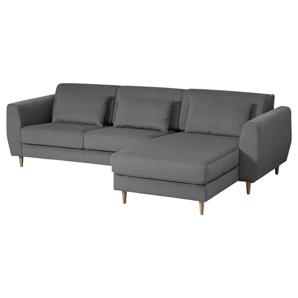 SLATORP 3-seat sofa with chaise longue, Hakebo dark grey, 256x75x95 cm