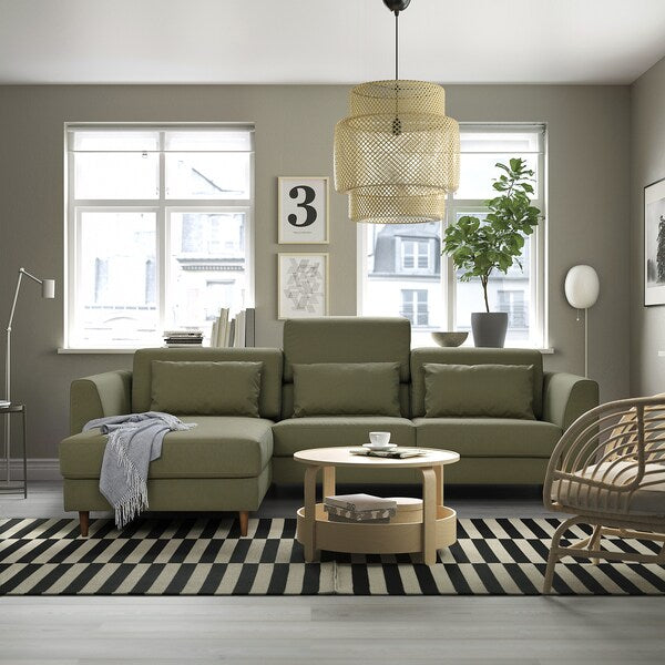 SLATORP 3-seat sofa with chaise longue, Vissle yellow-green, 256x75x95 cm