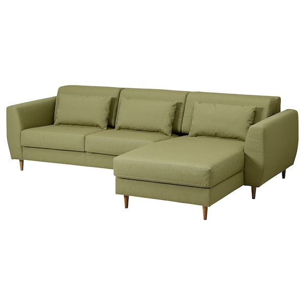 SLATORP 3-seat sofa with chaise longue, Vissle yellow-green, 256x75x95 cm