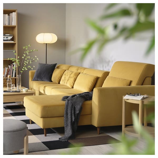 SLATORP 4-seat sofa with chaise longue, Hakebo yellow-brown, 326x75x95 cm